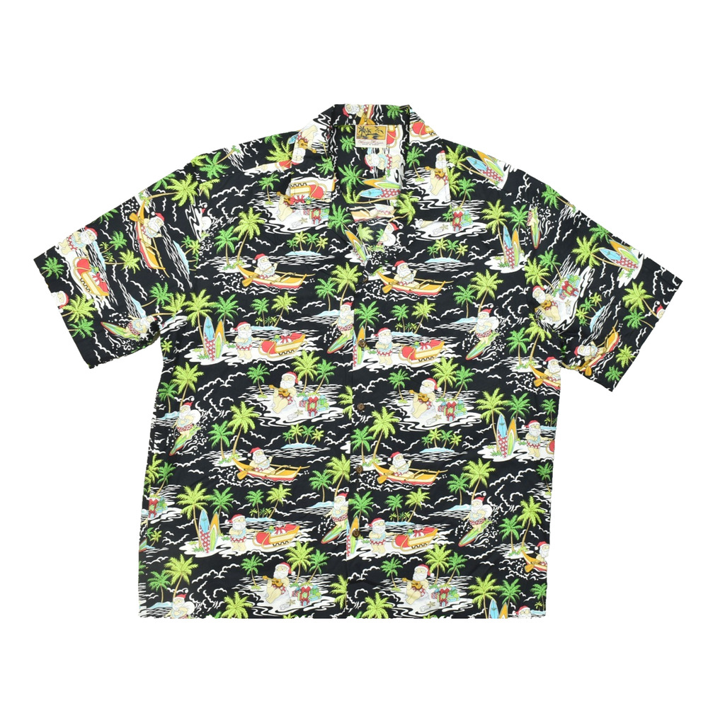 Winnie Fashion Hawaii Shirt Mens XL Black Santa Claus Surf Tropical 100% Cotton